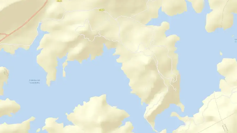 Road map of Guadalhorce-Guadalteba reservoir, Malaga, Andalusia, Spain