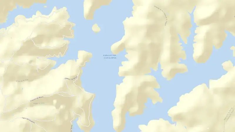Road map of Guadalmena reservoir, Jaén, Andalusia, Spain
