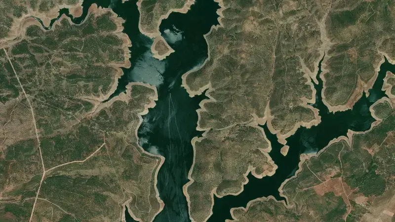 Satellite view of Guadalmena reservoir, Jaén, Andalusia, Spain