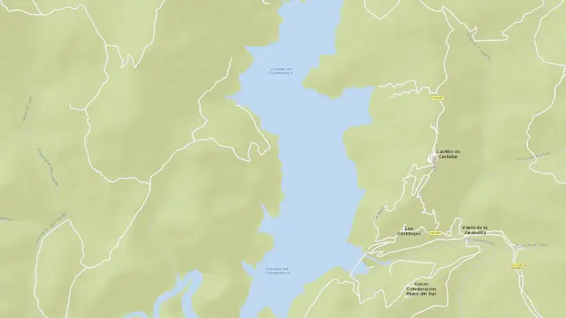 Road map of Guadarranque reservoir, Cádiz, Andalusia, Spain