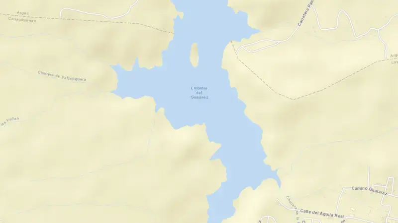 Road map of Guajaraz reservoir, Toledo, Castile-La Mancha, Spain