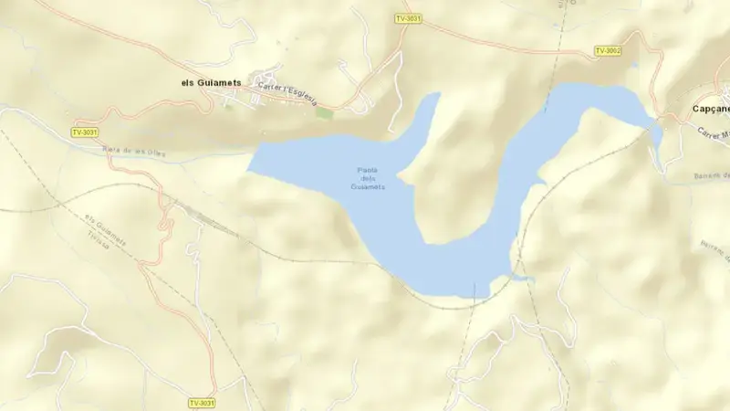 Road map of Guiamets reservoir, Tarragona, Catalonia, Spain