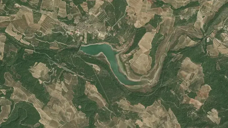 Satellite view of Guiamets reservoir, Tarragona, Catalonia, Spain