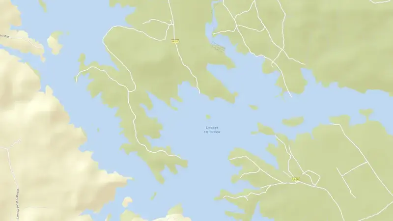 Road map of Huesna reservoir, Sevilla, Andalusia, Spain