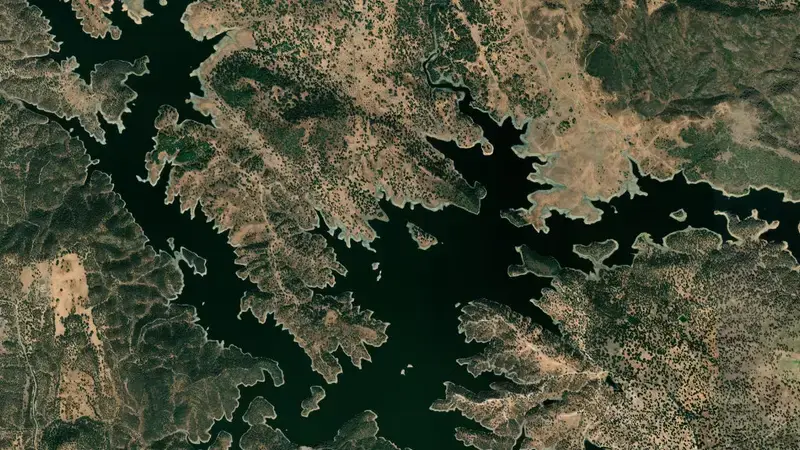 Satellite view of Huesna reservoir, Sevilla, Andalusia, Spain