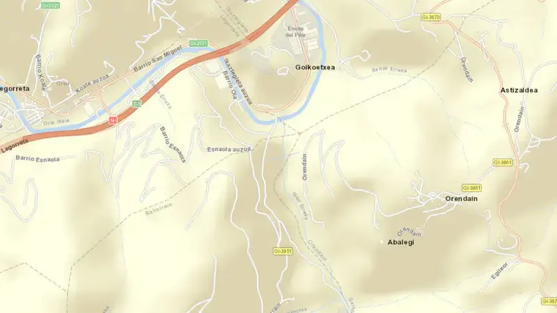 Road map of Ibiur reservoir, Gipuzkoa, Autonomous Community of the Basque Country, Spain