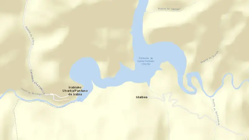 Road map of Irabia reservoir, Pirinioak, Navarre, Spain