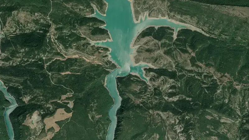 Satellite view of Itoiz reservoir, Pirinioaurrea, Navarre, Spain