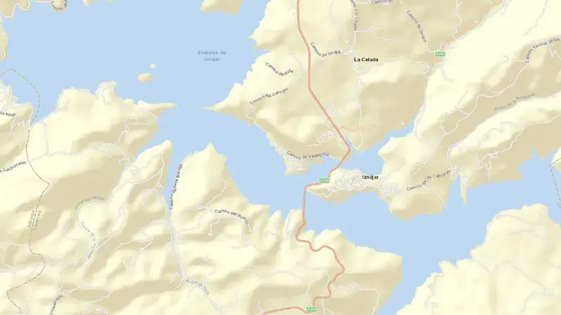 Road map of Iznájar reservoir, Córdoba, Andalusia, Spain