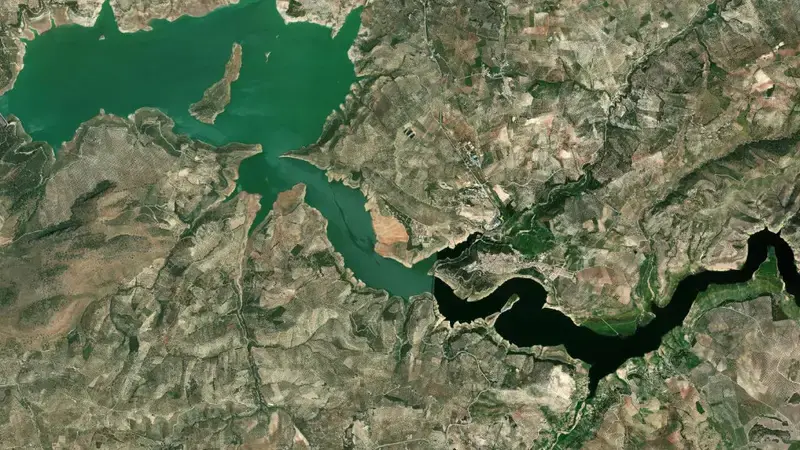 Satellite view of Iznájar reservoir, Córdoba, Andalusia, Spain