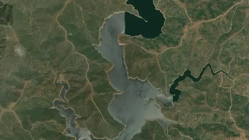Satellite view of Jándula reservoir, Jaén, Andalusia, Spain