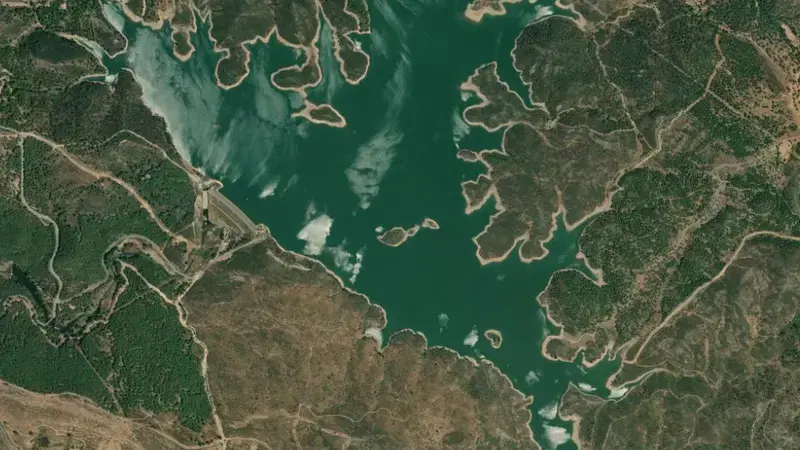 Satellite view of Jarrama reservoir, Tinto, Odiel y Piedras, Spain