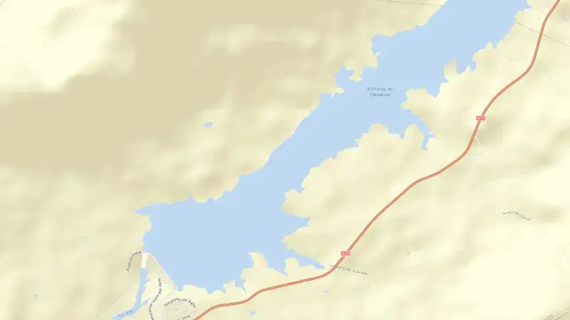 Road map of Jerte - Plasencia reservoir, Cáceres, Extremadura, Spain