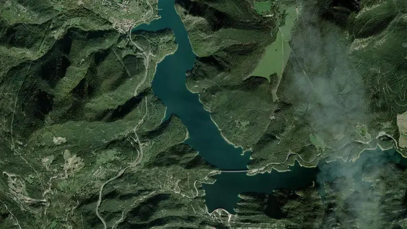 Satellite view of La Baells reservoir, Barcelona, Catalonia, Spain