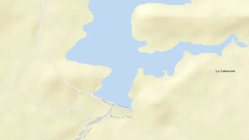 Road map of La Cabezuela reservoir, Ciudad Real, Castile-La Mancha, Spain