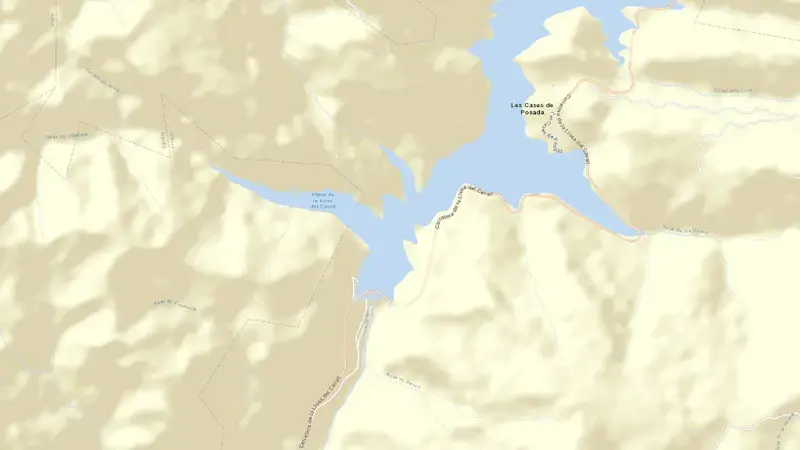 Road map of La Llosa del Cavall reservoir, Lleida, Catalonia, Spain