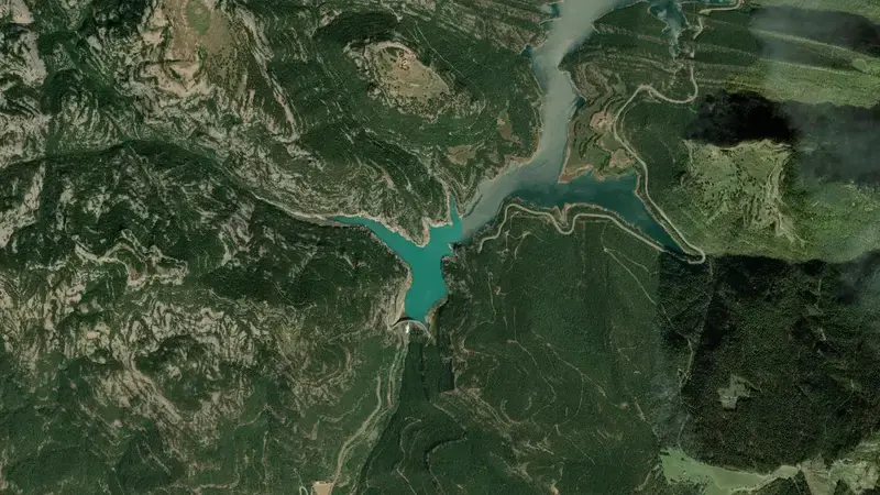 Satellite view of La Llosa del Cavall reservoir, Lleida, Catalonia, Spain