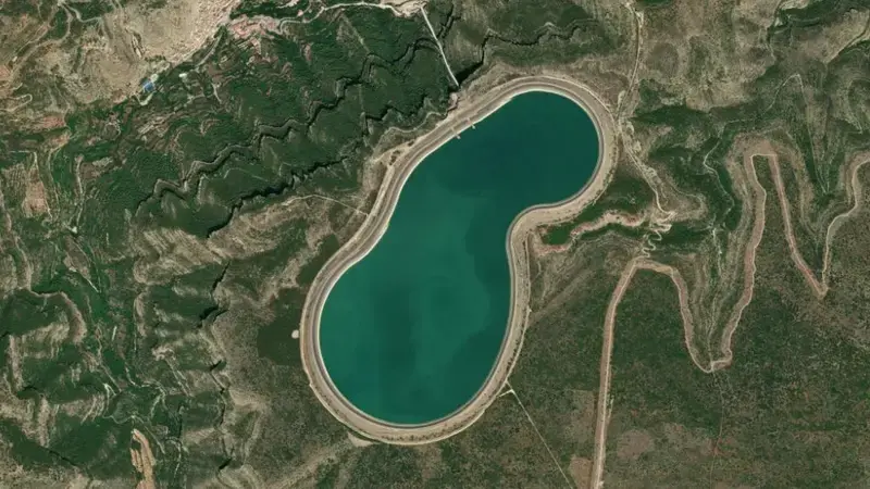 Satellite view of La Muela reservoir, Valencia, Valencian Community, Spain