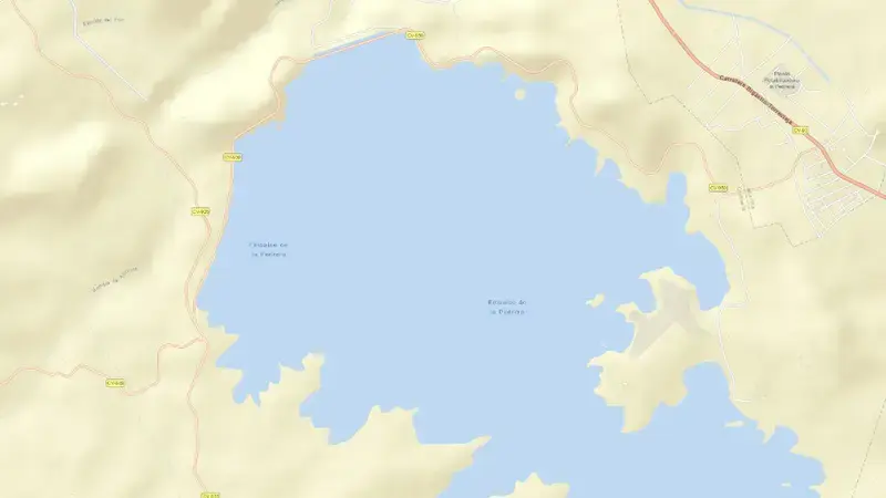 Road map of La Pedrera reservoir, Alacant / Alicante, Valencian Community, Spain