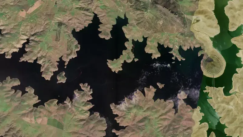 Satellite view of La Serena reservoir, Badajoz, Extremadura, Spain