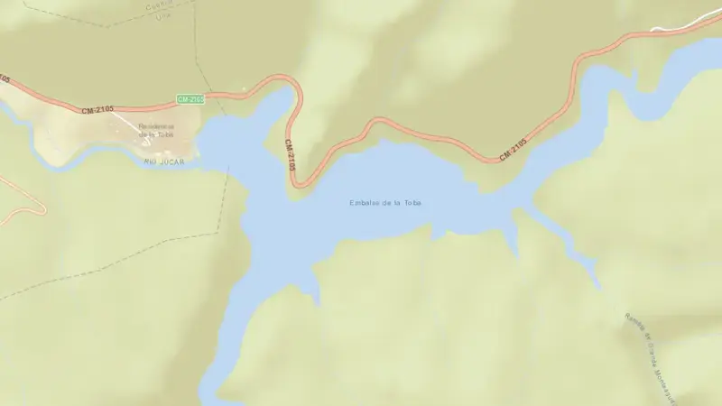 Road map of La Toba reservoir, Cuenca, Castile-La Mancha, Spain