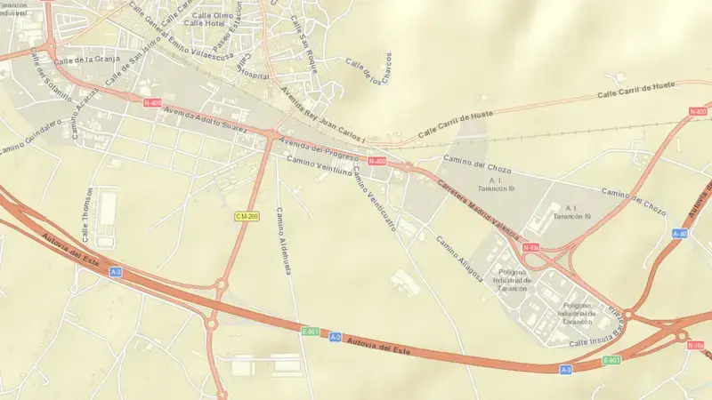 Road map of Lechago reservoir, Cuenca, Castile-La Mancha, Spain