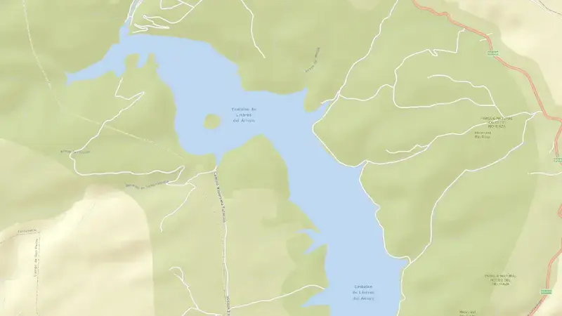 Road map of Linares del Arroyo reservoir, Segovia, Castile and León, Spain