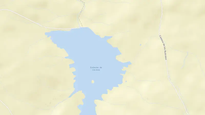 Road map of Llerena reservoir, Badajoz, Extremadura, Spain