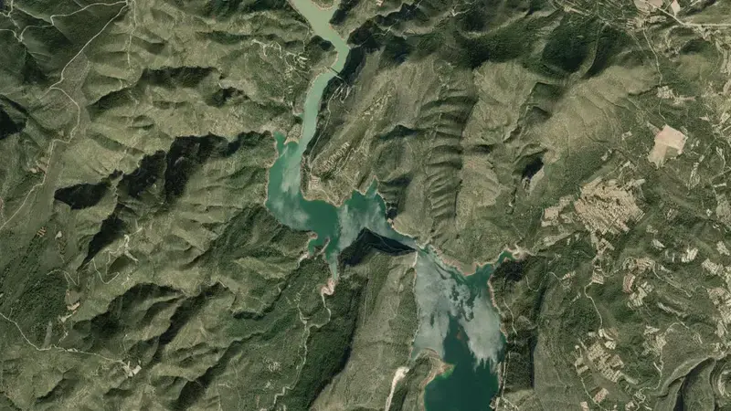 Satellite view of Loriguilla reservoir, Valencia, Valencian Community, Spain