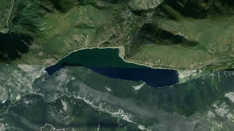 Satellite view of Matalavilla reservoir, León, Castile and León, Spain
