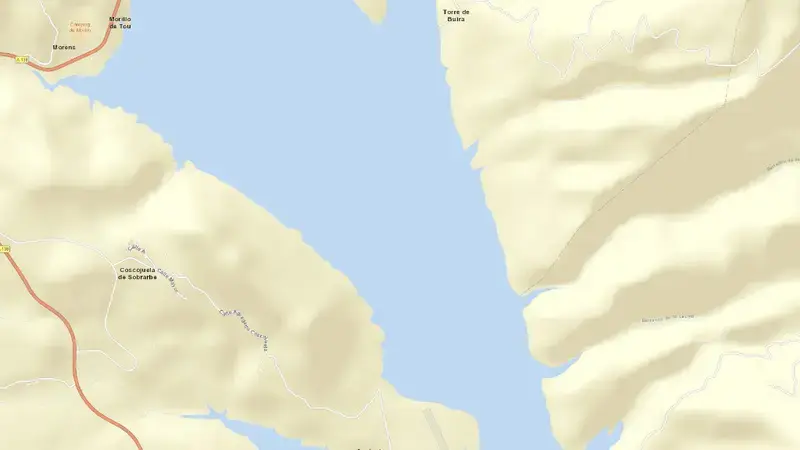 Road map of Mediano reservoir, Huesca, Aragon, Spain