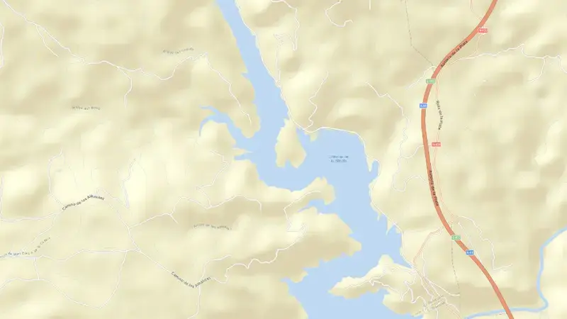 Road map of La Minilla reservoir, Sevilla, Andalusia, Spain