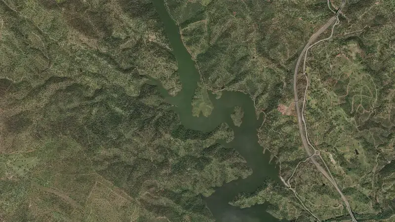 Satellite view of La Minilla reservoir, Sevilla, Andalusia, Spain