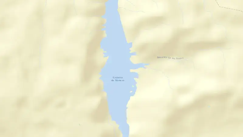 Road map of Moneva reservoir, Zaragoza, Aragon, Spain