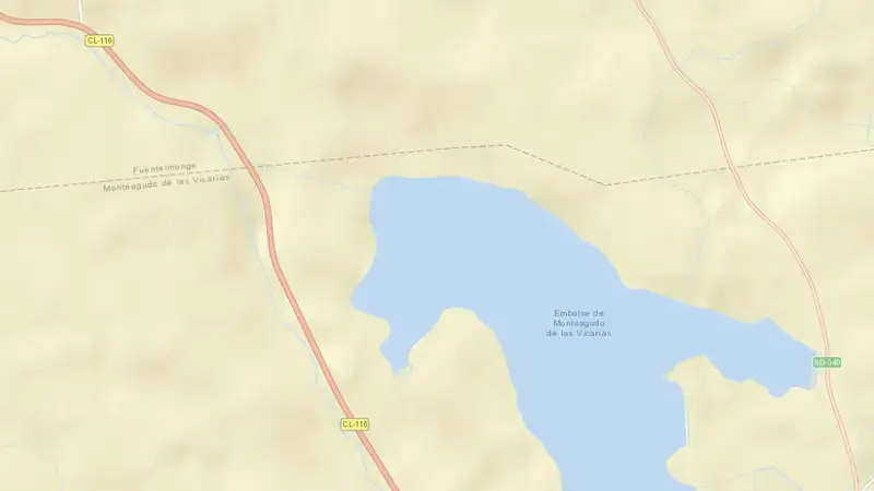 Road map of Monteagudo reservoir, Soria, Castile and León, Spain