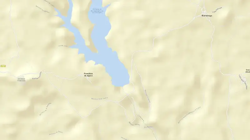Road map of Montearagón reservoir, Huesca, Aragon, Spain