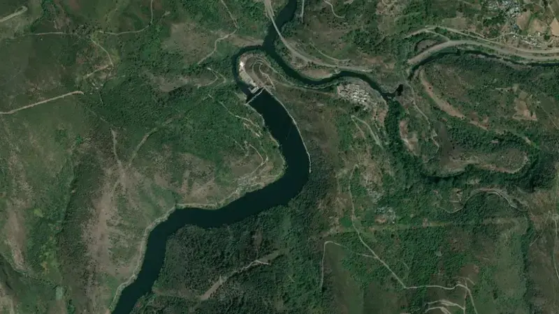 Satellite view of Montefurado reservoir, Lugo, Galicia, Spain