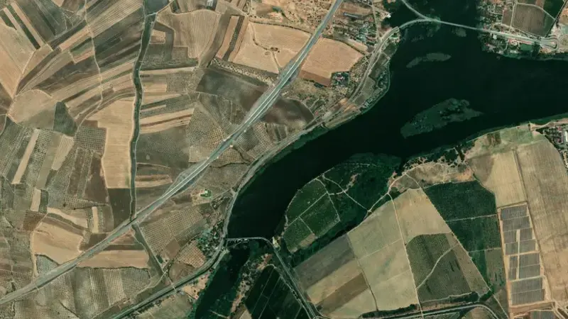 Satellite view of Montijo reservoir, Badajoz, Extremadura, Spain