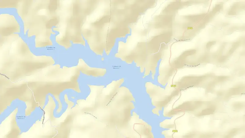 Road map of Montoro reservoir, Ciudad Real, Castile-La Mancha, Spain