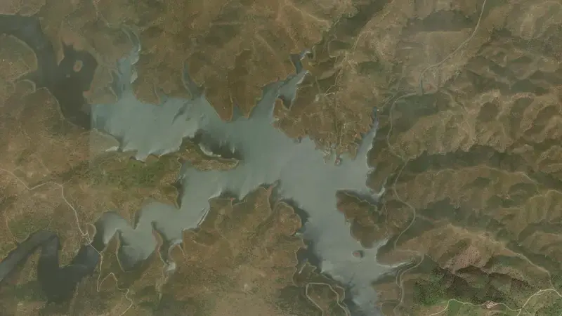 Satellite view of Montoro reservoir, Ciudad Real, Castile-La Mancha, Spain