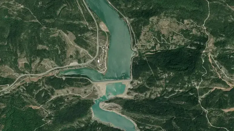 Satellite view of Nagore reservoir, Pirinioaurrea, Navarre, Spain