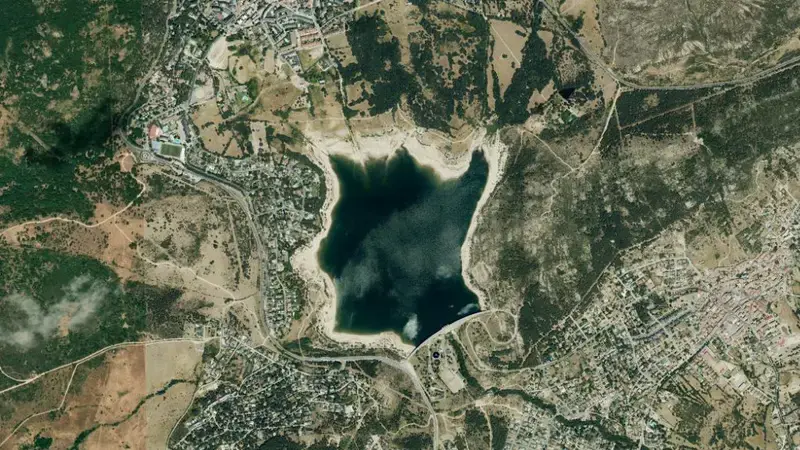 Satellite view of Navacerrada reservoir, Community of Madrid, Spain