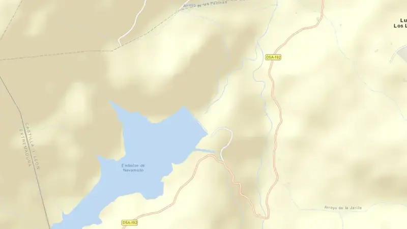 Road map of Navamuño reservoir, Salamanca, Castile and León, Spain