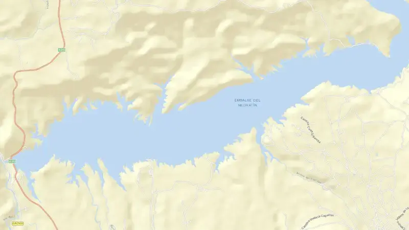Road map of Negratín reservoir, Granada, Andalusia, Spain