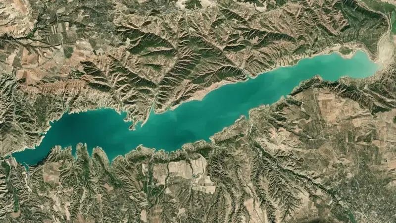 Satellite view of Negratín reservoir, Granada, Andalusia, Spain