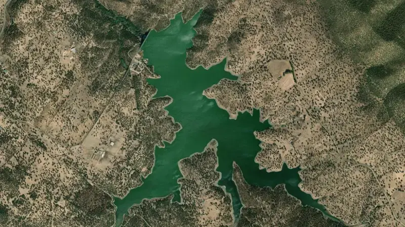 Satellite view of Nogales reservoir, Badajoz, Extremadura, Spain