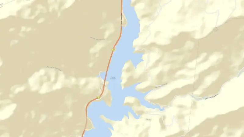 Road map of Oliana reservoir, Lleida, Catalonia, Spain