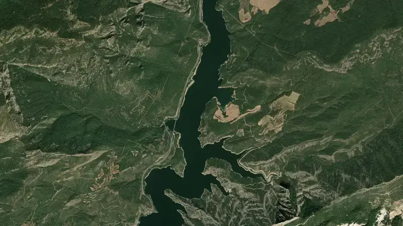 Satellite view of Oliana reservoir, Lleida, Catalonia, Spain