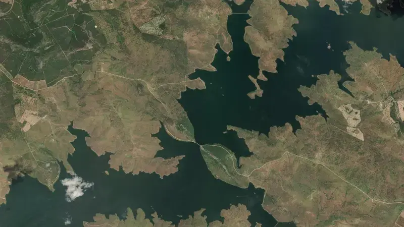 Satellite view of Orellana reservoir, Badajoz, Extremadura, Spain