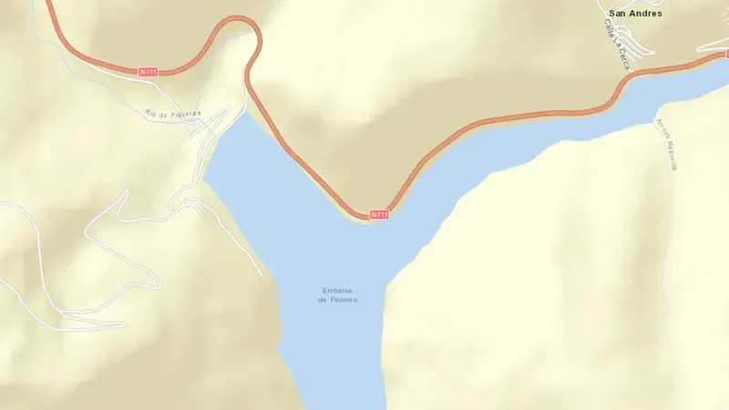 Road map of Pajares reservoir, Rioja, Spain